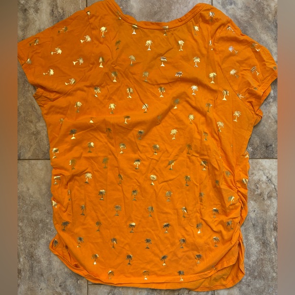 Lane Bryant Orange Side Ruched V Neck Top With Gold Foil Palm Trees Size 1X - Picture 5 of 5